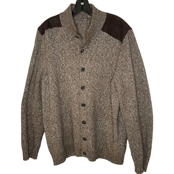 J.McLaughlin Mens Brown Tweed Cardigan Grandpa Sweater Elbow Patches Large - Picture 1 of 5